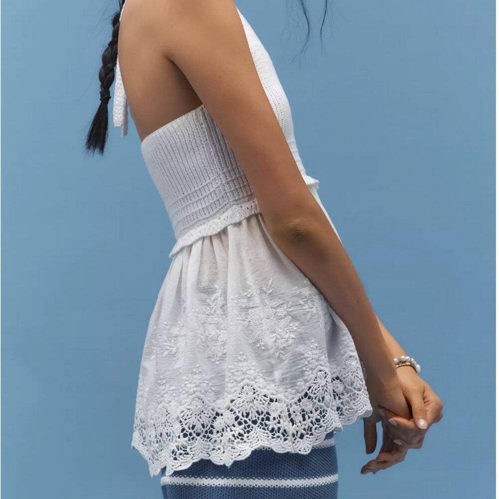 Anthropologie Twofer Crochet Lace Halter Tank Top - Ivory SIZE XL NEW - Picture 4 of 5